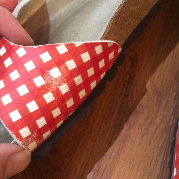 Papillio by Birkenstock red and white gingham slip on sandals, size 37 - Picture 8 of 9